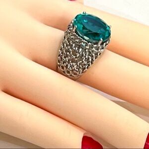 Aqua Blue Topaz Sterling Silver 925 Ring Size 7.25